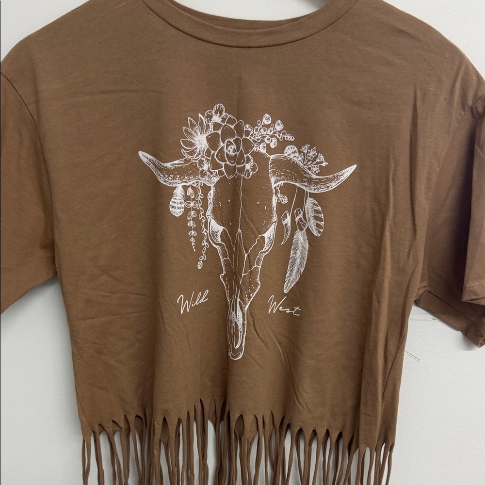 Brown Fringe Short Sleeve Tee